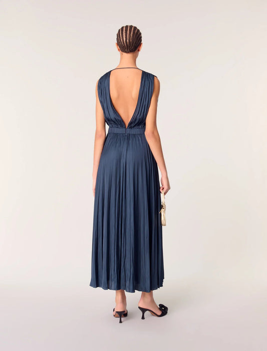 Navy-Pleated maxi dress