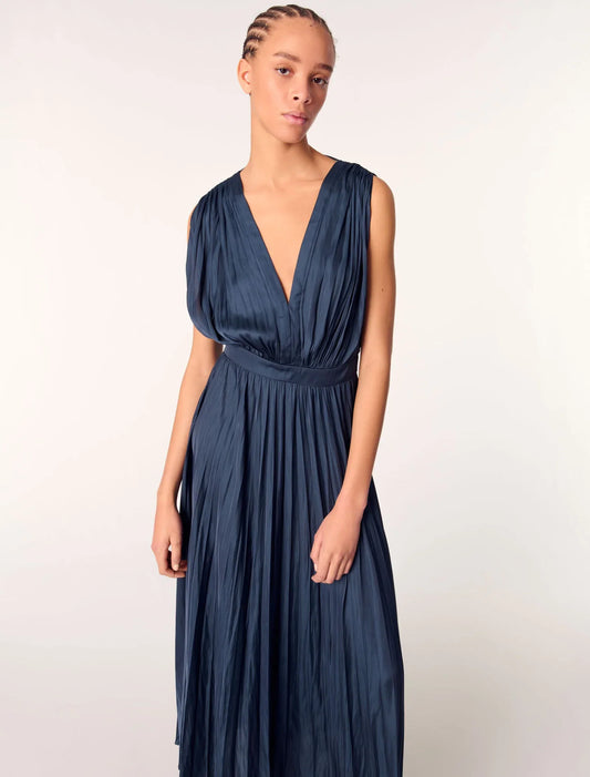 Navy-Pleated maxi dress