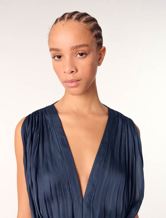 Navy-Pleated maxi dress