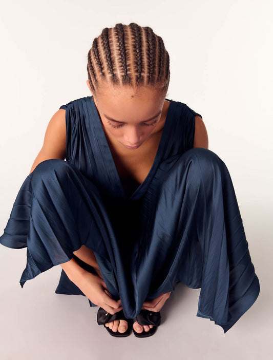 Navy-Pleated maxi dress