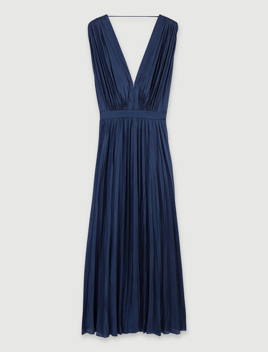 Navy-Pleated maxi dress