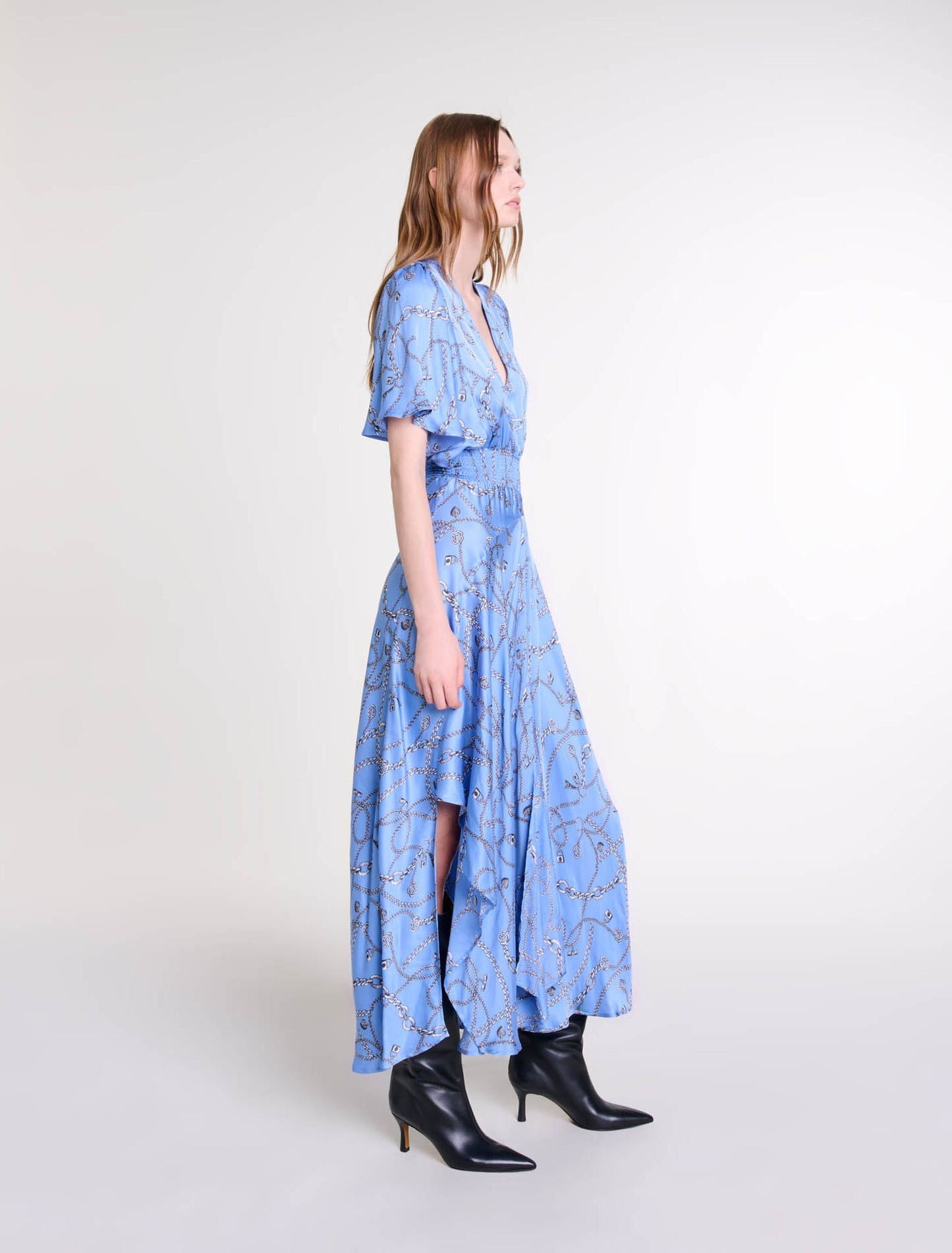 Blue Chain Print Patterned maxi dress
