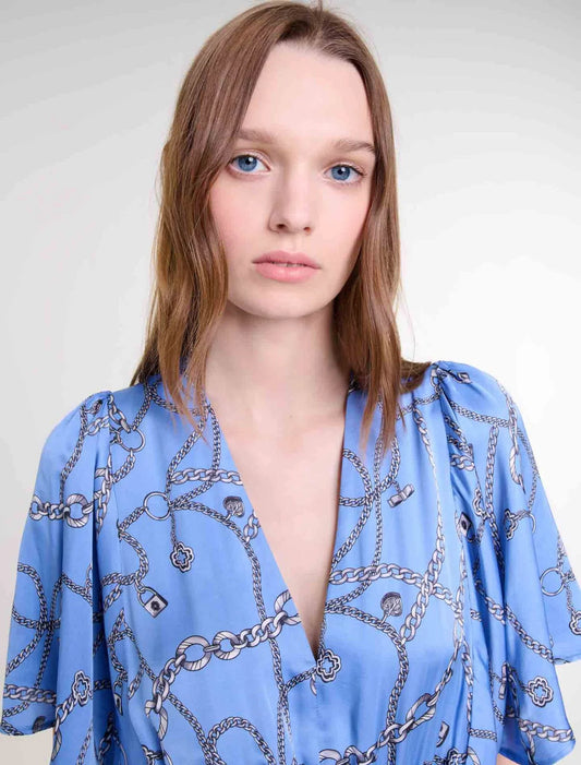 Blue Chain Print Patterned maxi dress