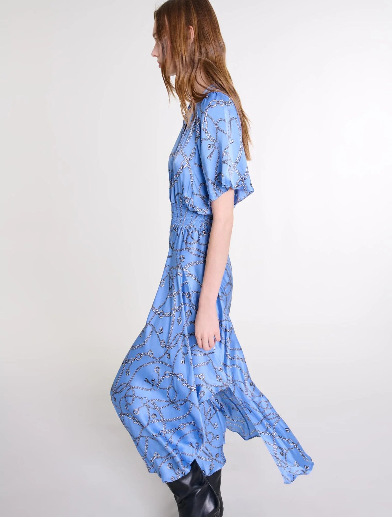 Blue Chain Print Patterned maxi dress
