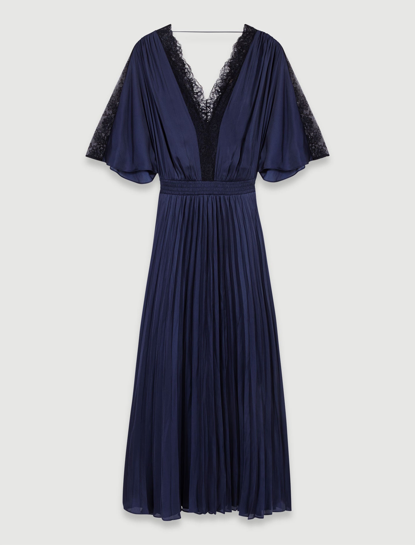Navy/Black  -Pleated maxi dress with lace