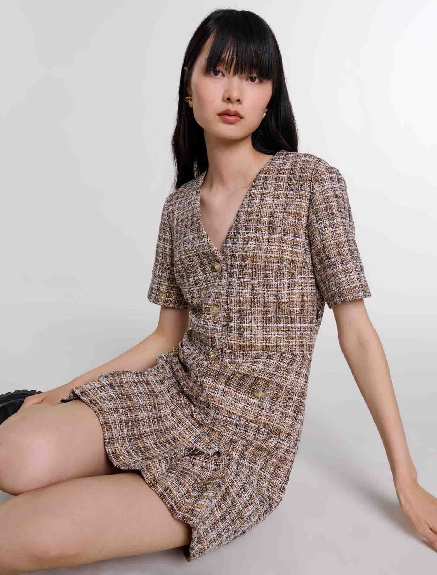Brown   Short Tweed Dress