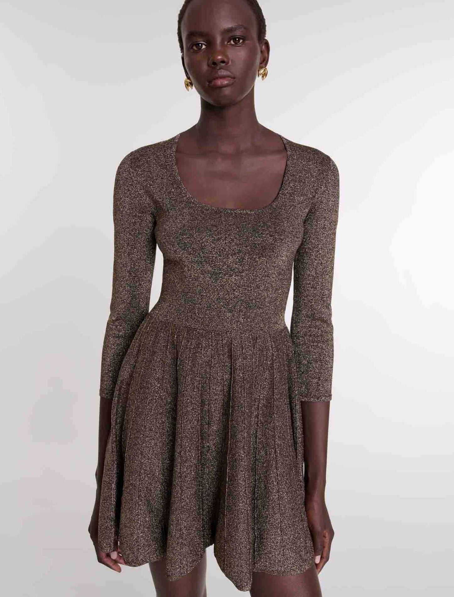 Gold  -Shiny Knit Short Dress