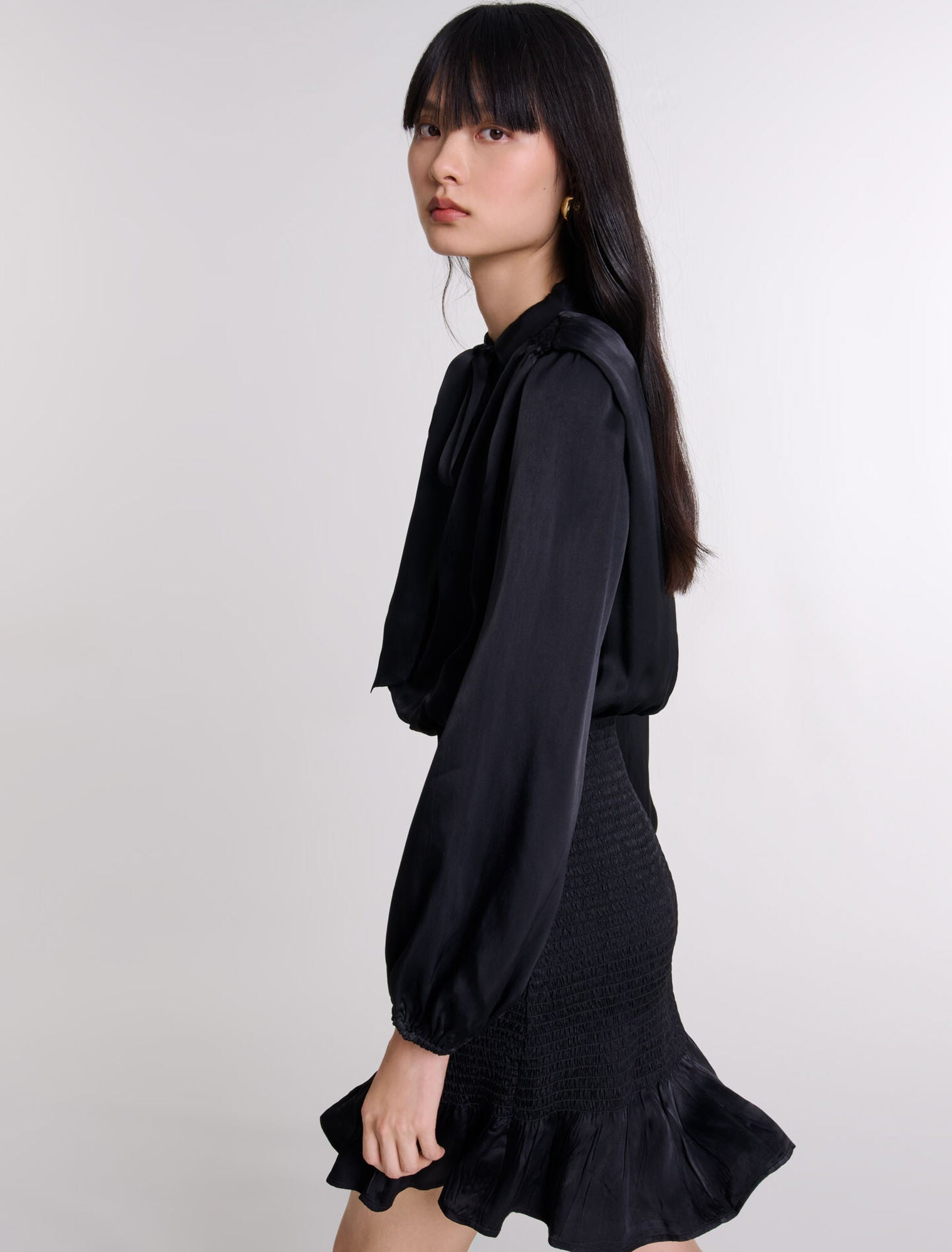 Black Short Smocked Dress