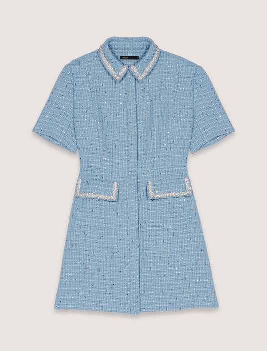 Blue Sequin tweed short dress