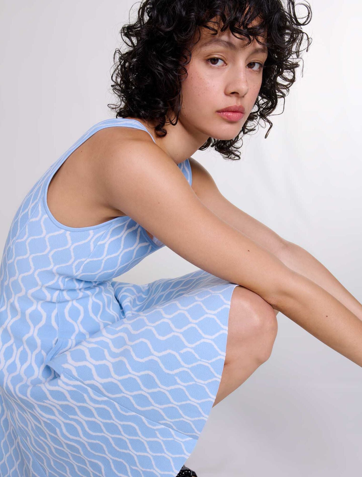 Blue/white  -Jacquard knit short dress