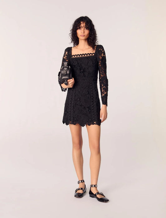 Black-featured-Short Guipure Dress