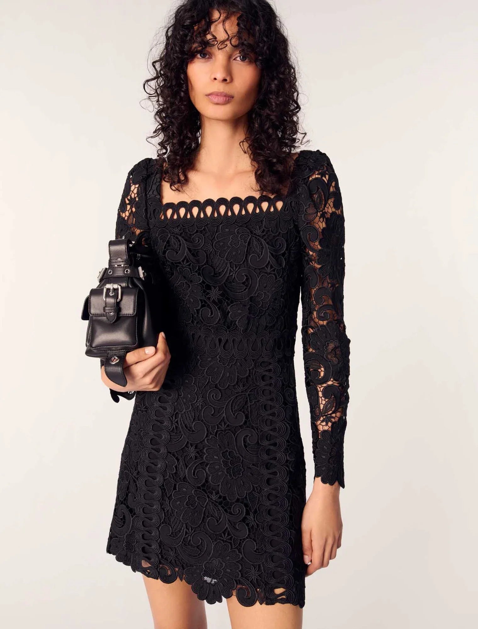 Black-Short Guipure Dress
