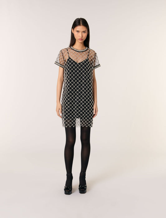 Black featured Mesh Mini Dress