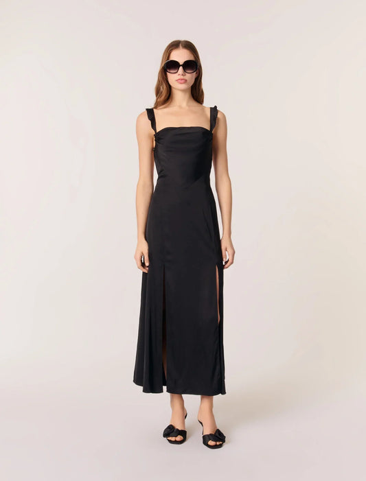 Black-featured-Satin-look maxi dress