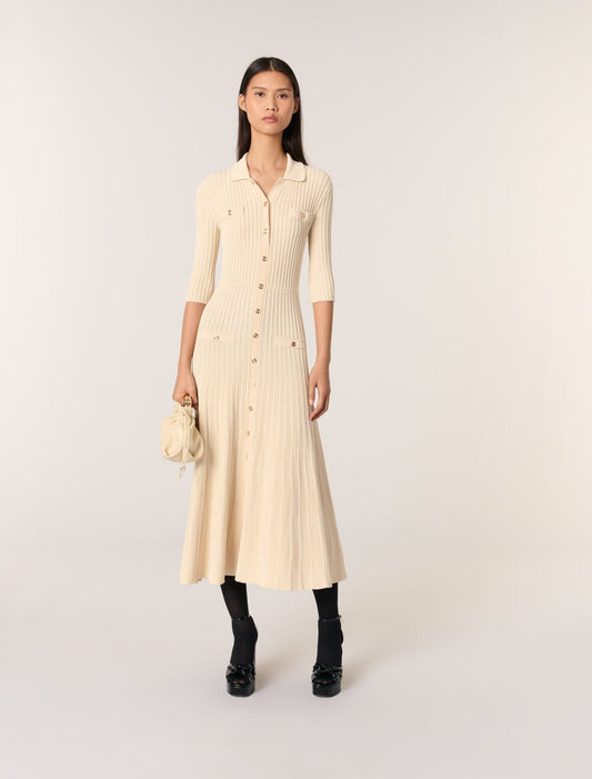 Beige-featured-Sequin knit midi dress
