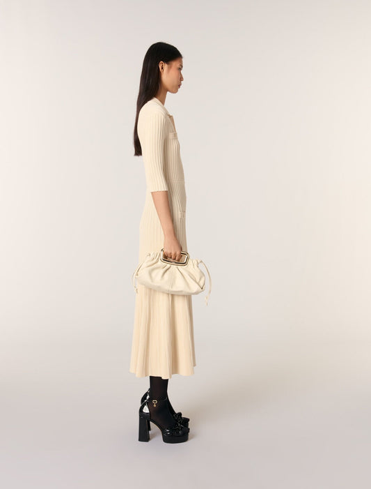 Beige-Sequin knit midi dress