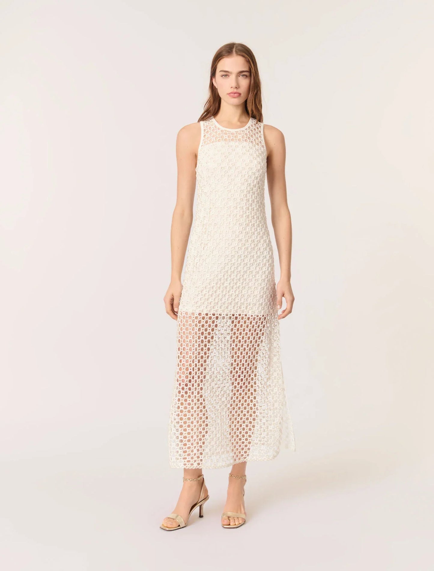 White-featured-Crochet-Knit Maxi Dress