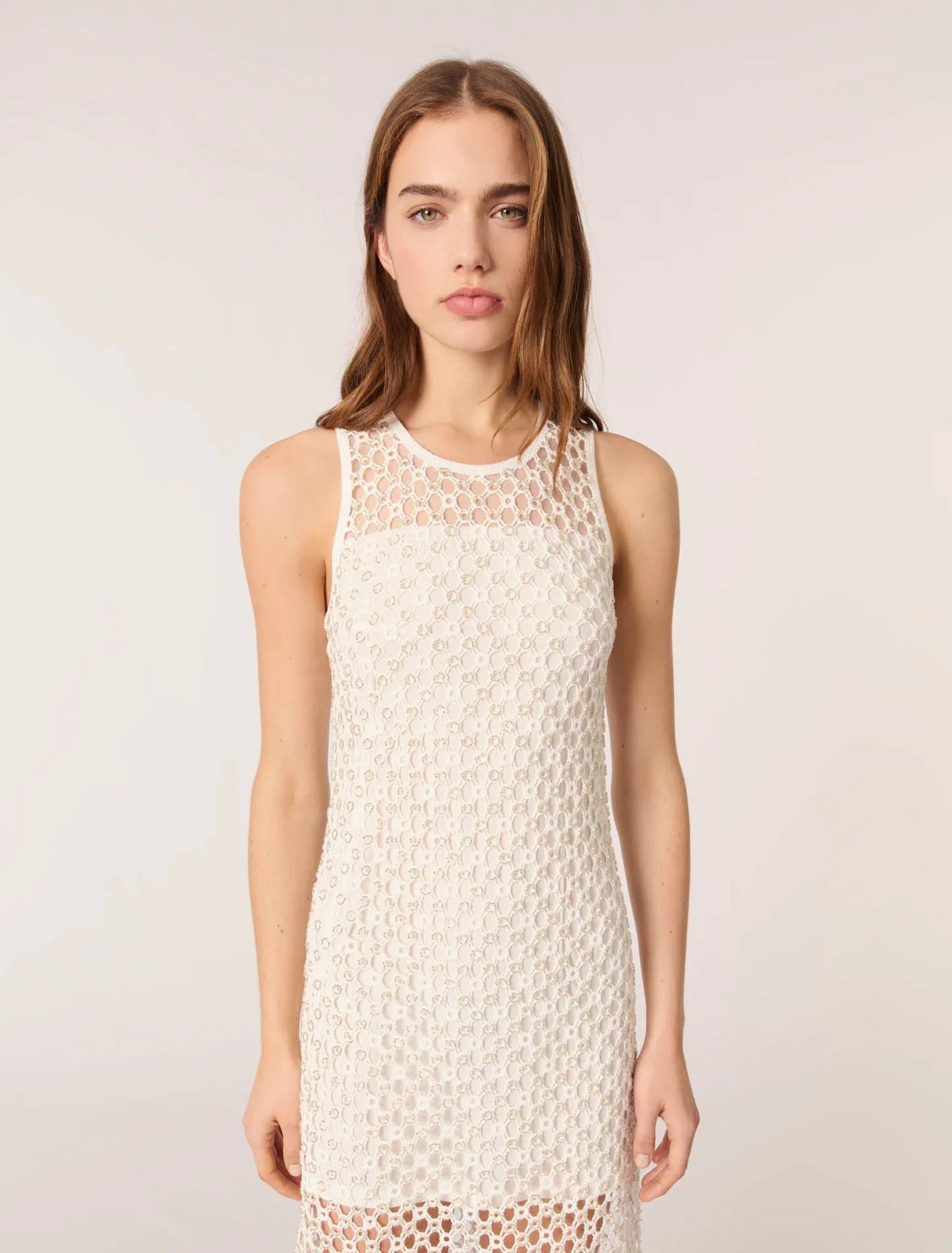 White-Crochet-Knit Maxi Dress