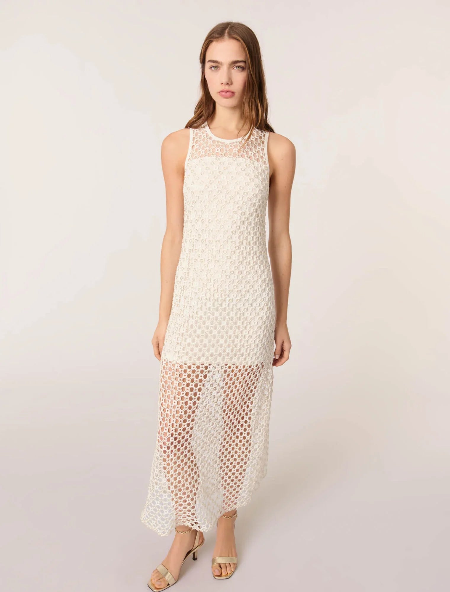 White-Crochet-Knit Maxi Dress
