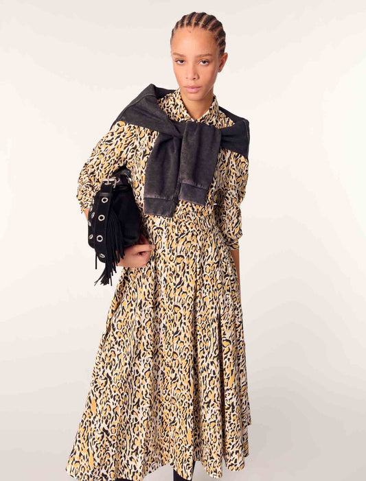 Leopard print-Leopard print midi dress