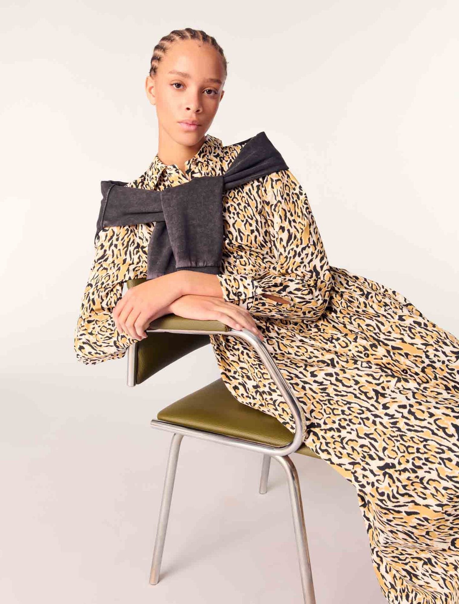 Leopard print-Leopard print midi dress