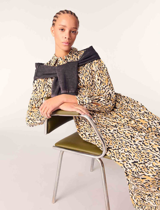 Leopard print-Leopard print midi dress