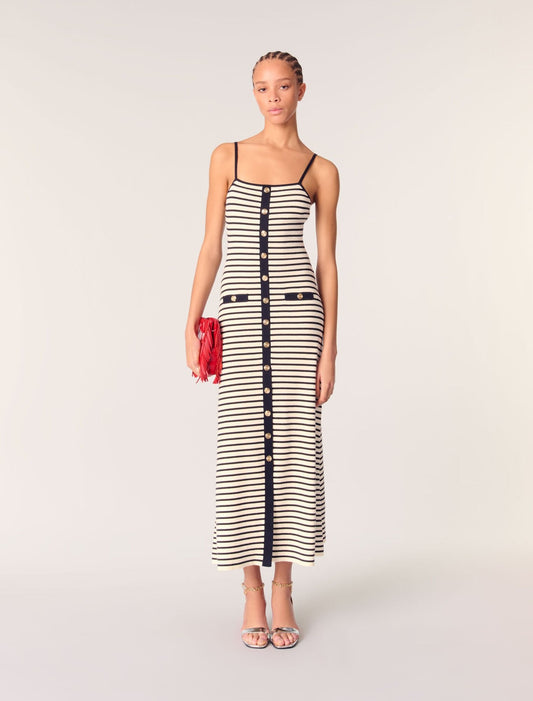 Navy / Ecru featured Rib knit maxi dress