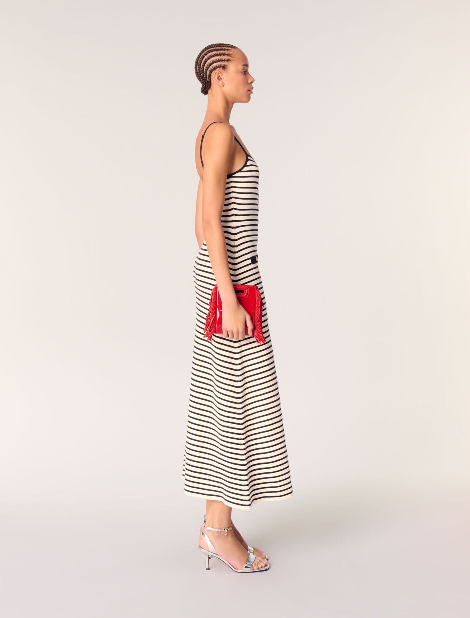 Navy / Ecru Rib knit maxi dress