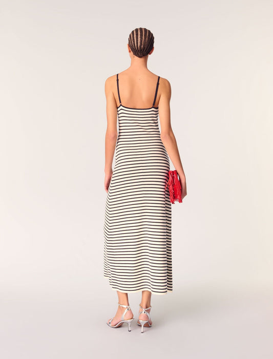 Navy / Ecru Rib knit maxi dress