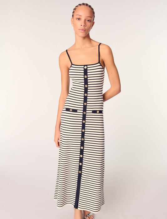 Navy / Ecru Rib knit maxi dress