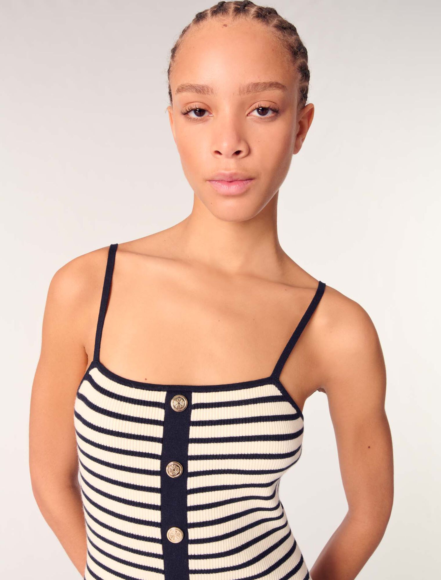 Navy / Ecru Rib knit maxi dress