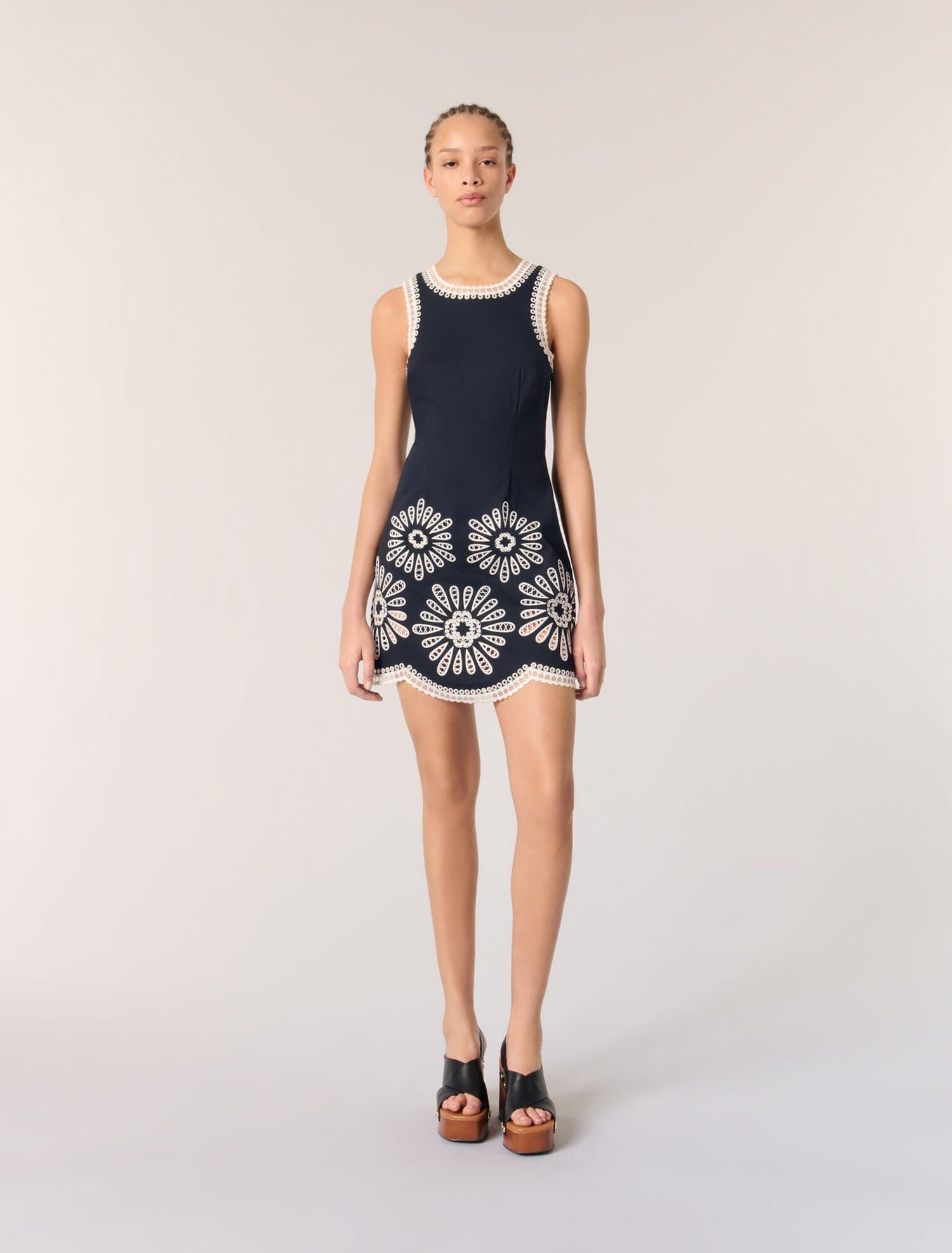 Navy-featured-Short dress with crochet details