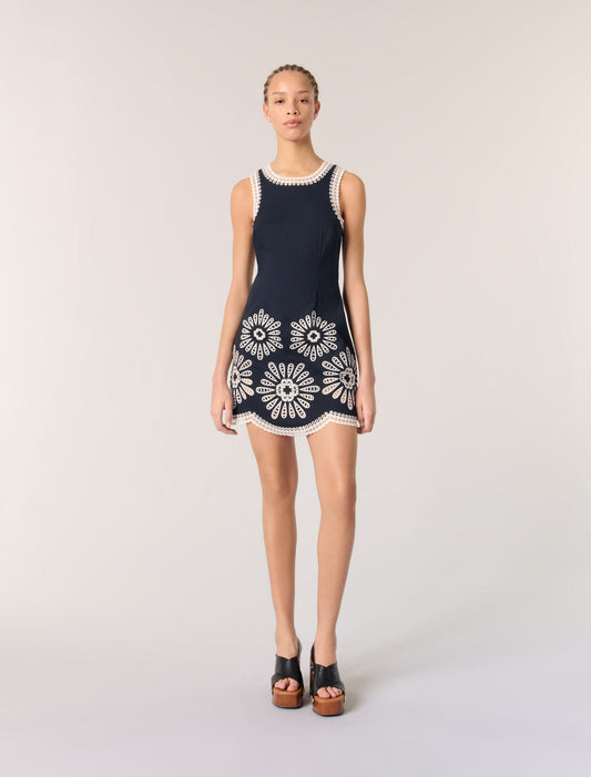 Navy-featured-Short dress with crochet details