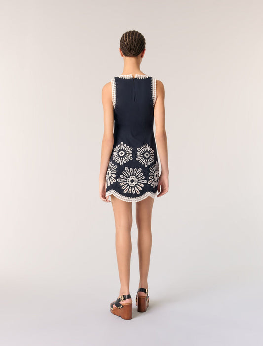 Navy-Short dress with crochet details
