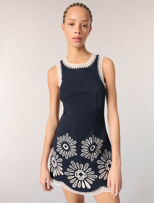 Navy-Short dress with crochet details