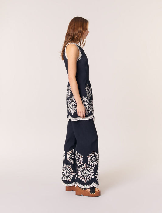Navy-Short dress with crochet details