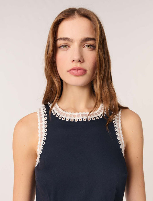 Navy-Short dress with crochet details