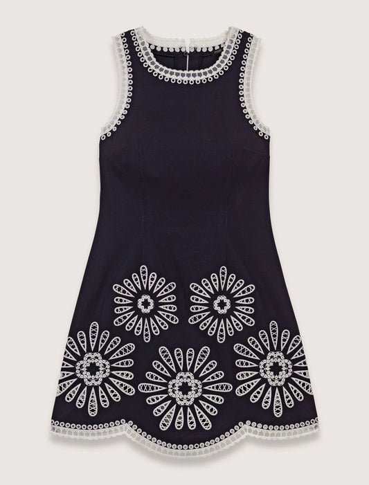 Navy-Short dress with crochet details