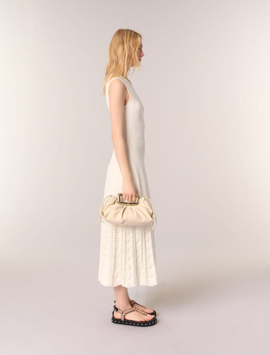 White-Beaded pointelle knit dress