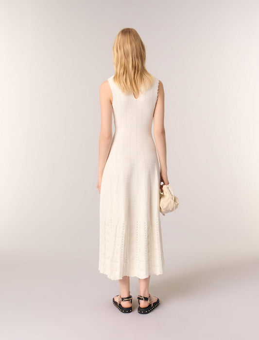 White-Beaded pointelle knit dress