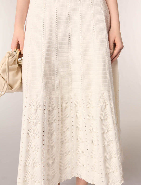 White-Beaded pointelle knit dress