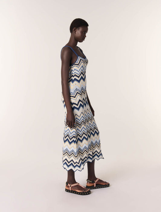 Blue/White-Crochet-knit maxi dress