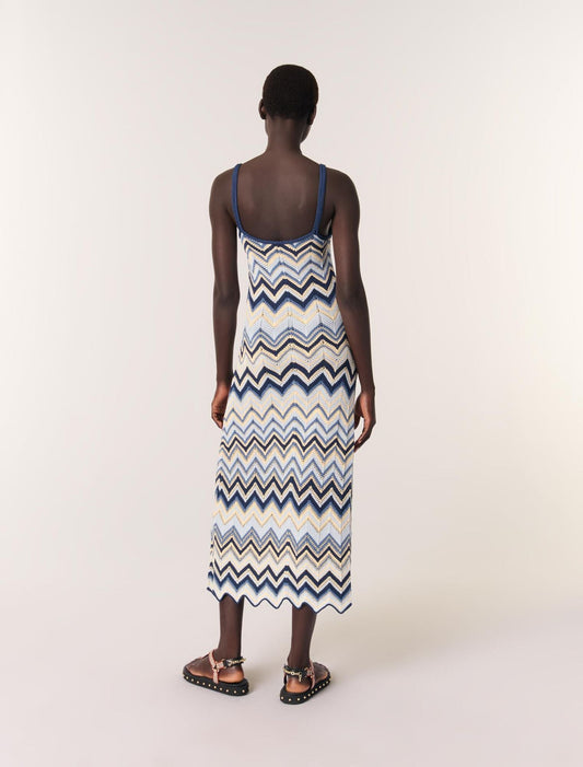 Blue/White-Crochet-knit maxi dress