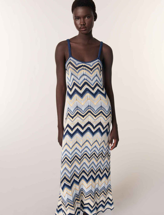 Blue/White-Crochet-knit maxi dress