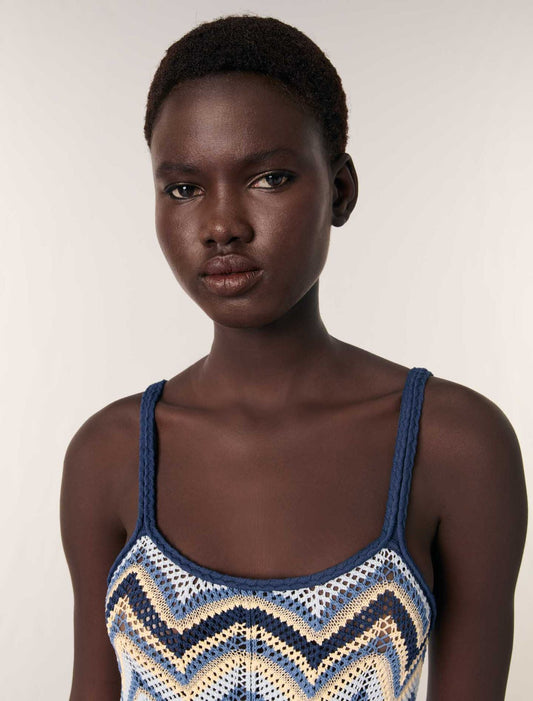 Blue/White-Crochet-knit maxi dress