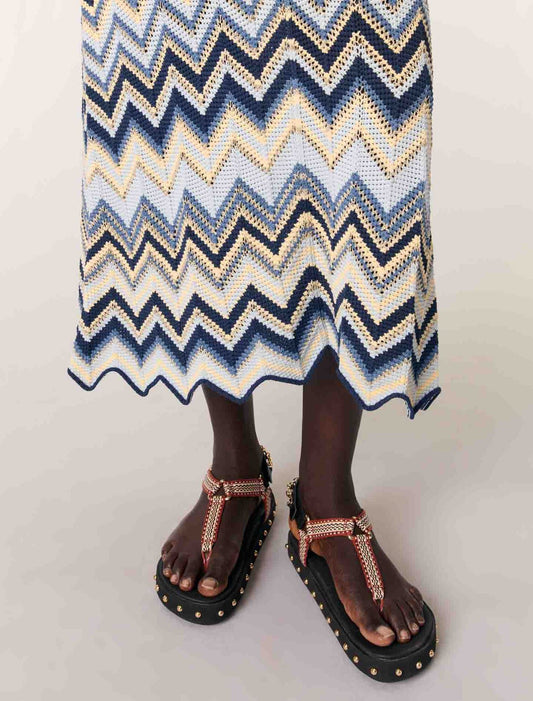Blue/White-Crochet-knit maxi dress