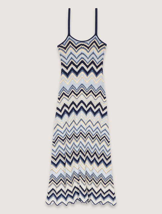 Blue/White-Crochet-knit maxi dress