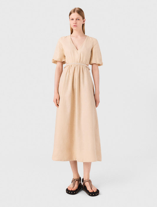 Beige-featured Linen maxi dress