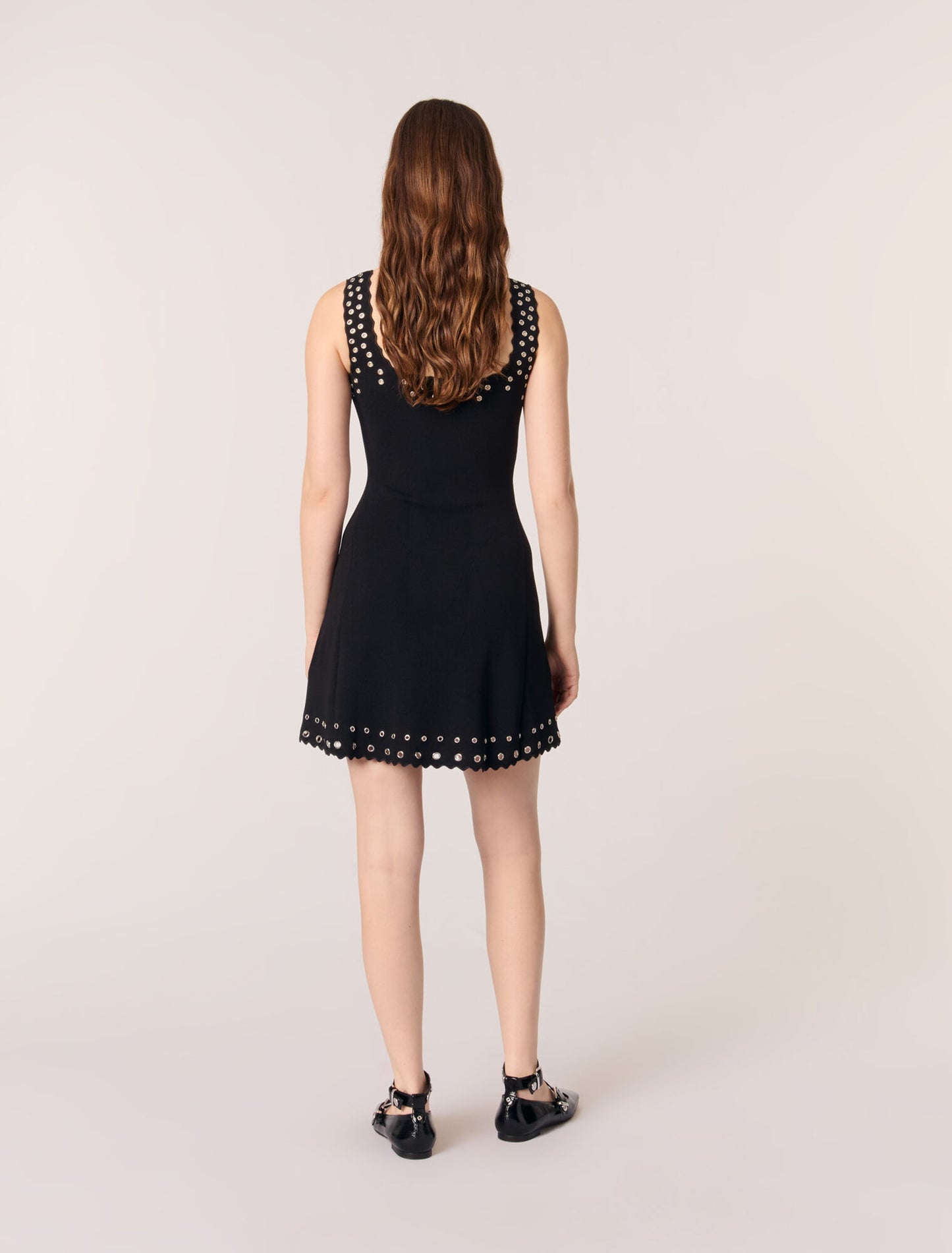 Black-Short eyelet knit dress
