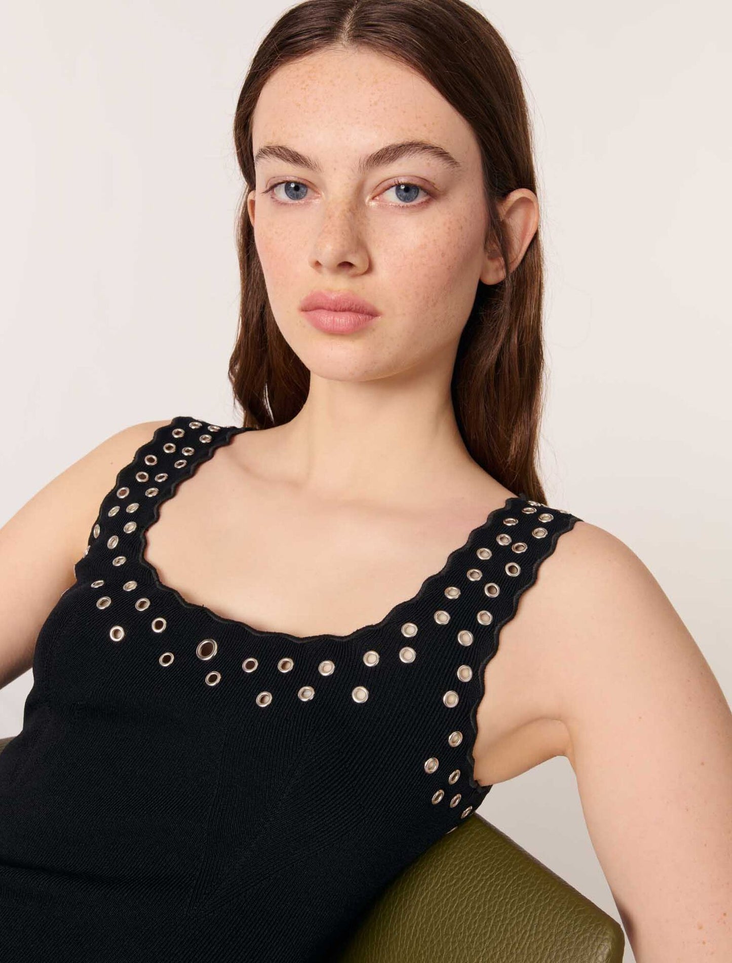 Black-Short eyelet knit dress